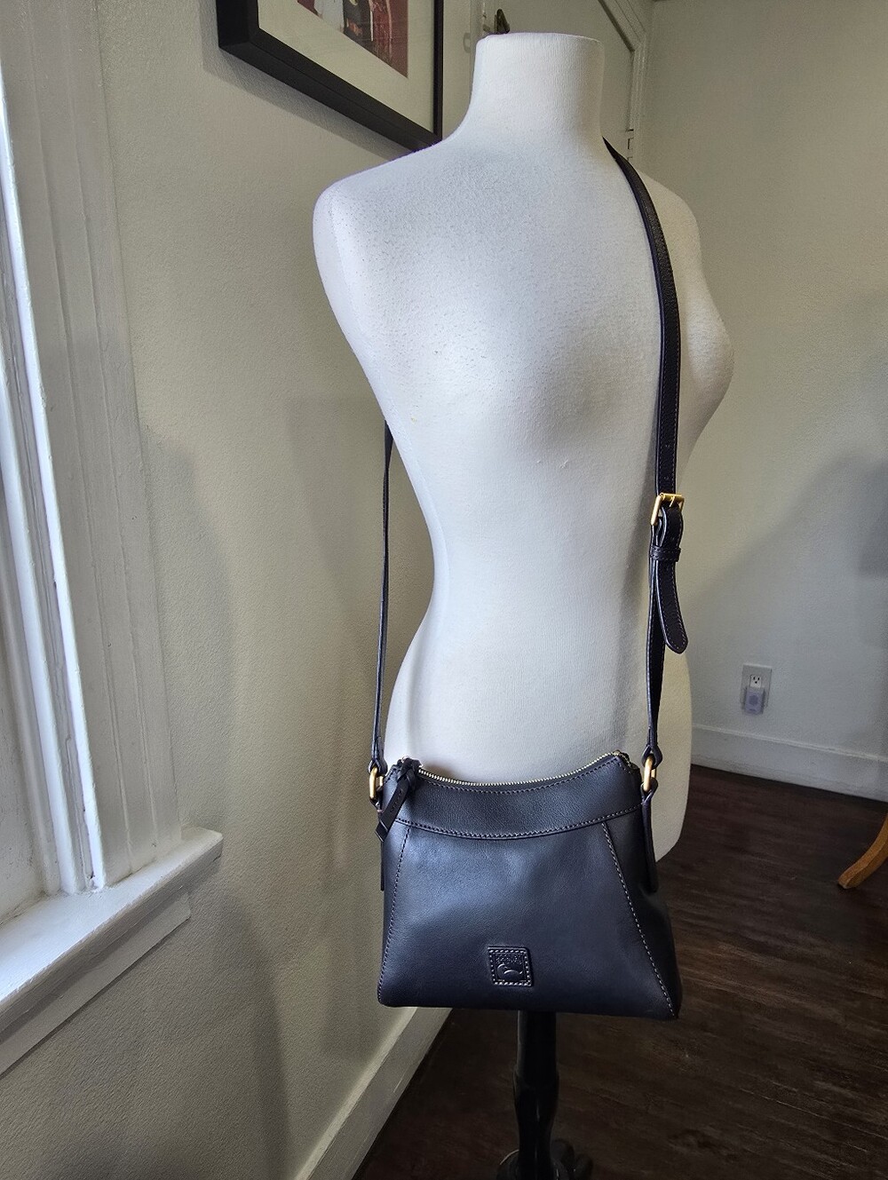 Dooney & Bourke Black Leather Small Crossbody with Gold-Tone Hardware